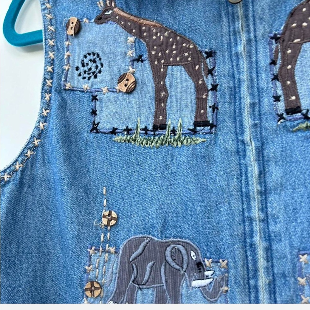 Vintage Dress Barn blue denim vest African zoo animal patches appliqué - Picture 3 of 7